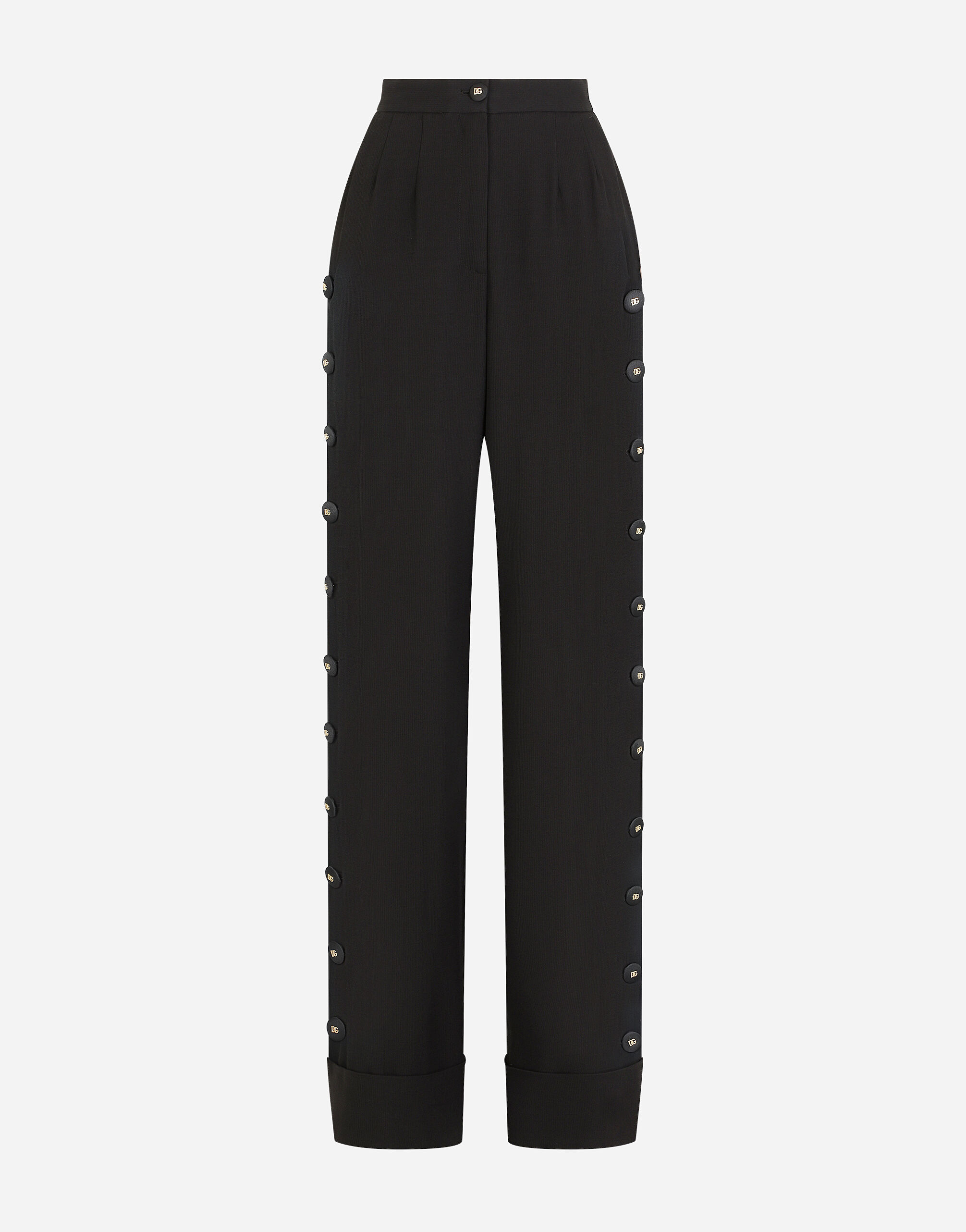 Dolce & Gabbana Piqué palazzo pants with buttons and turn-ups Black FX340ZJAIJ8