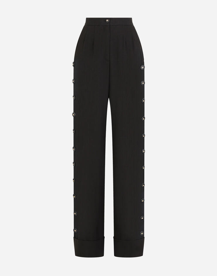 Dolce & Gabbana Piqué palazzo pants with buttons and turn-ups Black FTB33TFU3AB