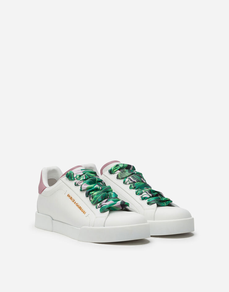 Dolce & Gabbana Portofino sneakers in nappa calfskin with lettering and printed silk laces WHITE/PINK CK1602AW017