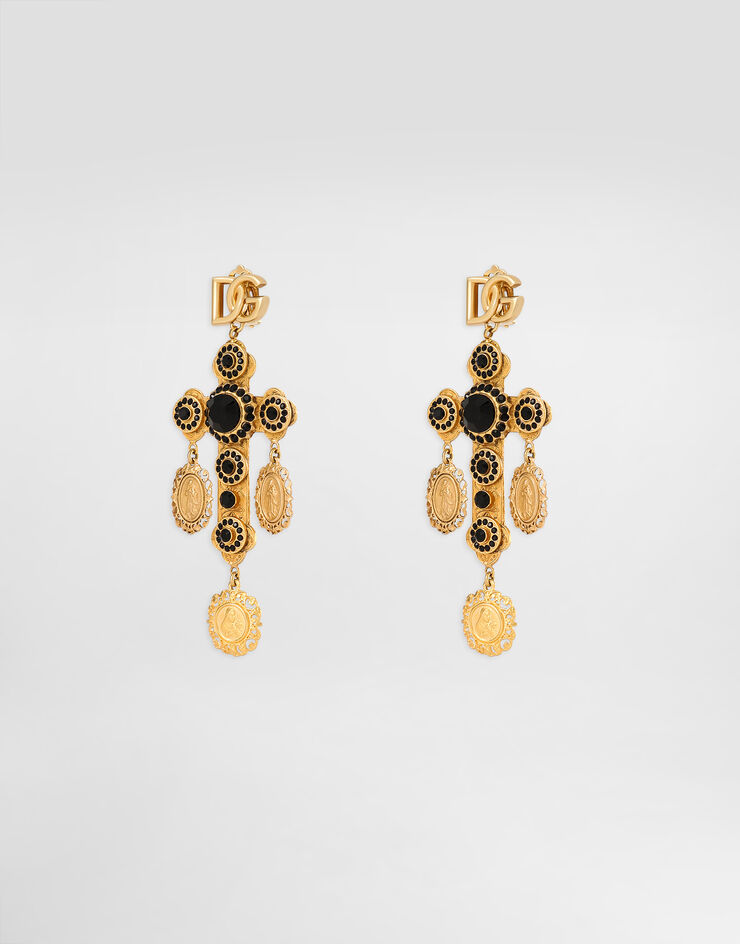 Dolce & Gabbana 许愿圆章十字坠饰耳环 金 WER4C3W1111