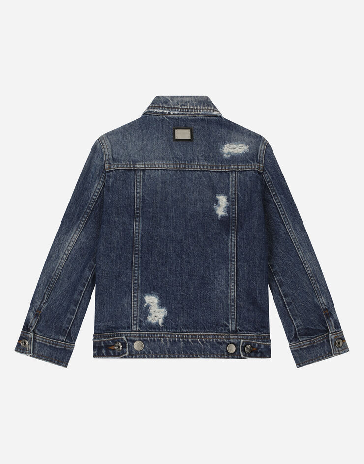 DolceGabbanaSpa Jacke aus gewaschenem Denim mit Rissen Mehrfarbig L51B87LDB54