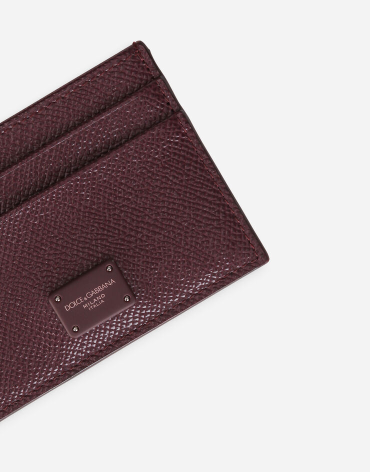 Dolce & Gabbana Porte-cartes de crédit en cuir de veau dauphine avec plaquette à logo Bordeaux BP0330AZ602