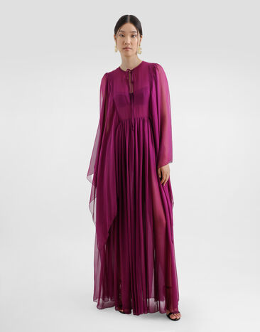 Dolce & Gabbana Long silk chiffon caftan with drawstring Purple F6TLZTFU1AT