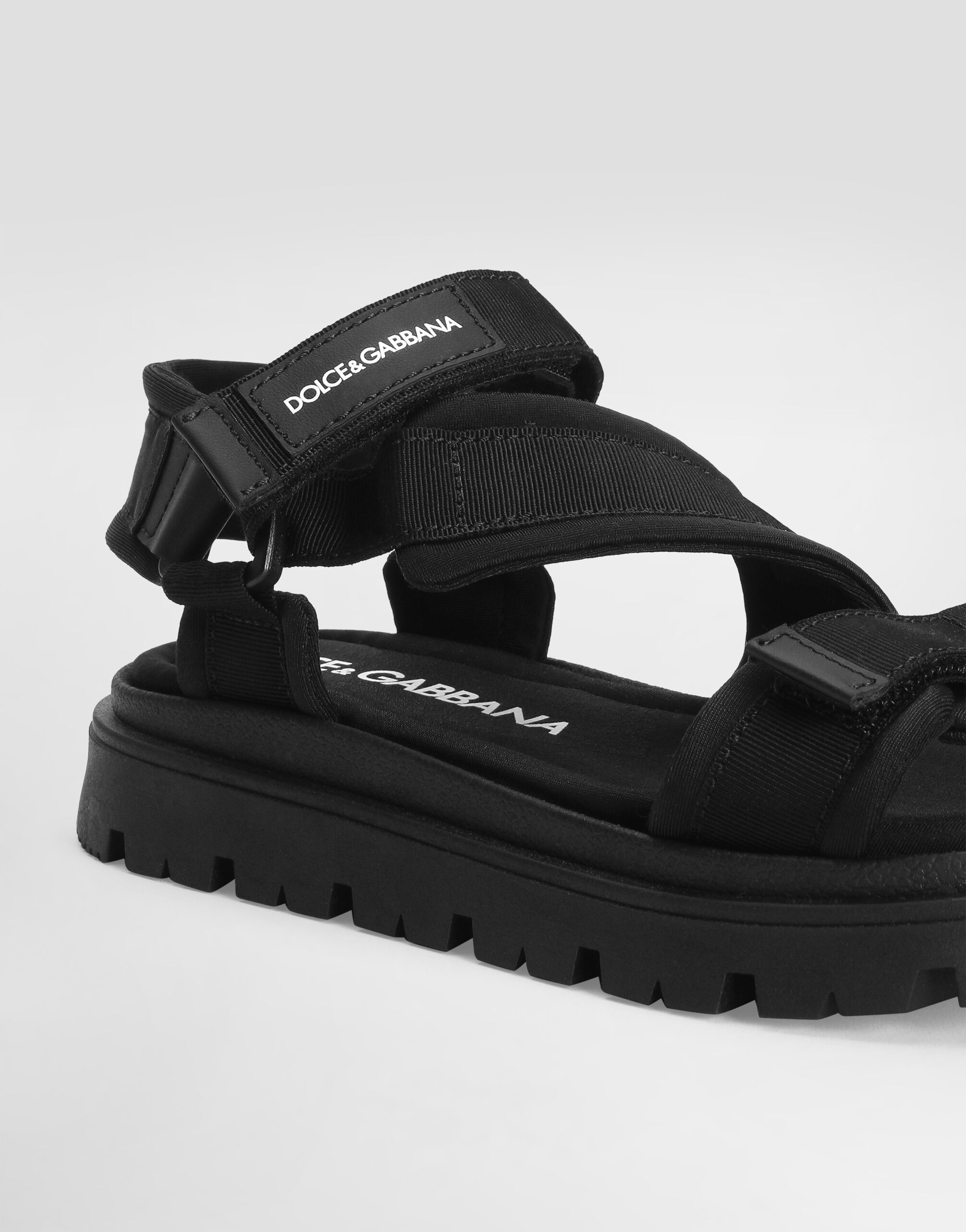 Blackのメンズ Fabric and nappa calfskin sandals | Dolce&Gabbana®