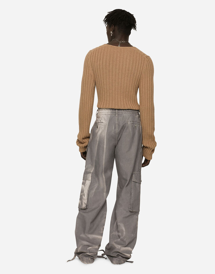 Dolce&Gabbana Ribbed camel V-neck sweater Beige GXR06TJCVH1