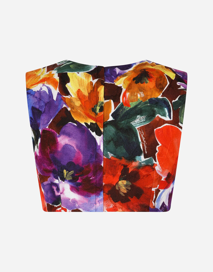 Dolce & Gabbana Kurzes Top aus Brokat mit abstraktem Blumenprint Print F756FTFSTBJ