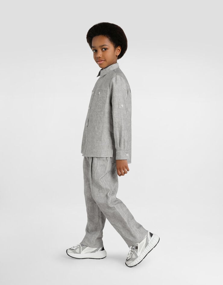 Dolce & Gabbana Camisa en tela de lino lavada Gris L44S43FU4MF