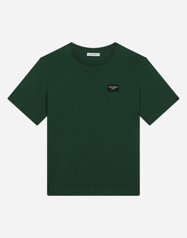Dolce & Gabbana T-Shirt aus Jersey mit Logoplakette Drucken L4JWITHS7NW
