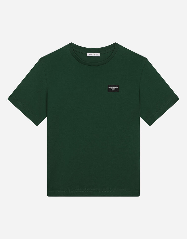 Dolce & Gabbana T-Shirt aus Jersey mit Logoplakette Grün L4JTBLG7M4S