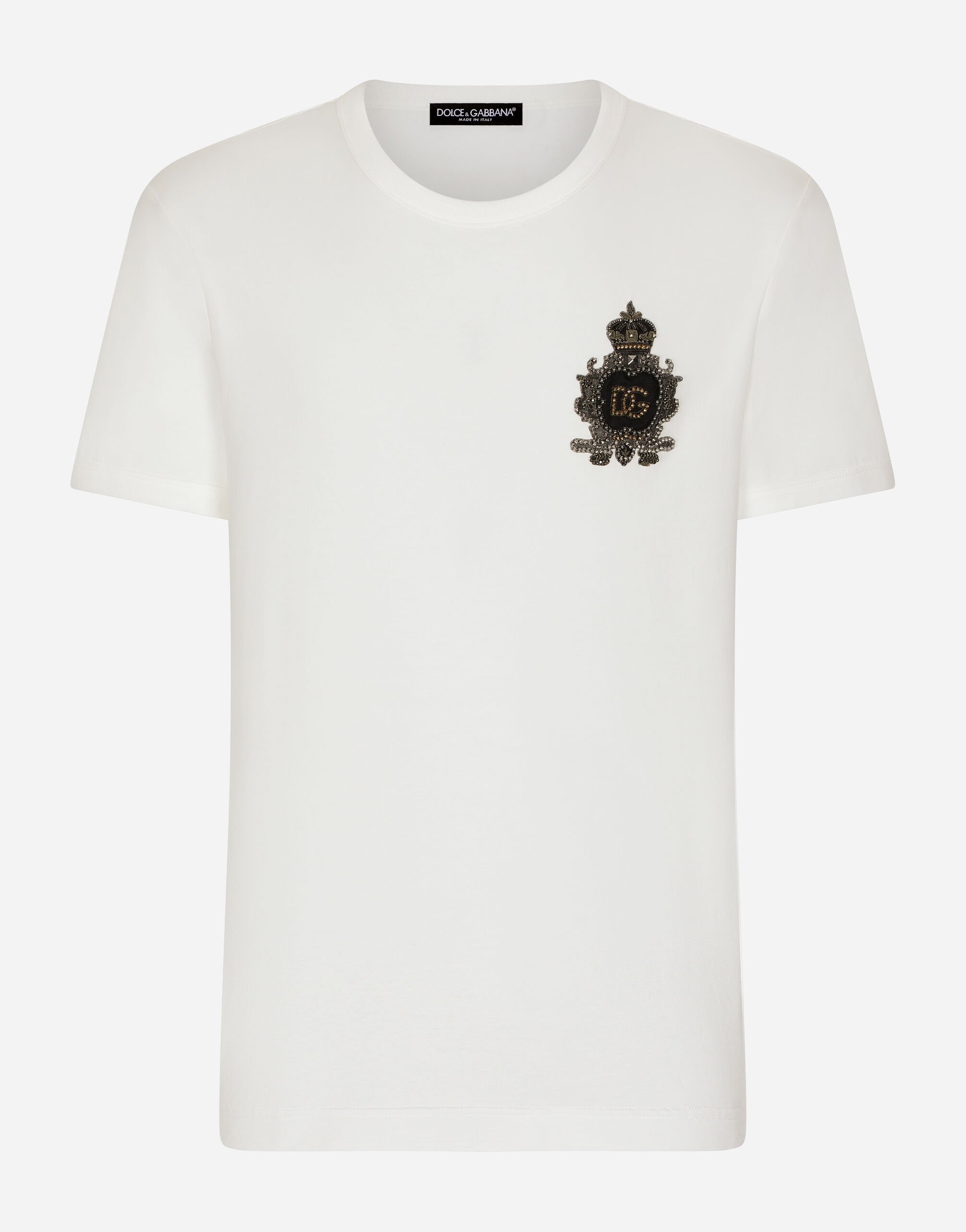 Dolce & Gabbana Cotton T-shirt with heraldic DG logo patch Black G8KK1TFU7EN