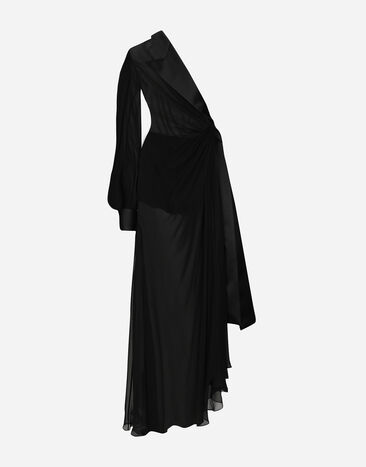 Dolce & Gabbana فستان شيفون طويل بكتف واحد أسود F79EPTHLM44