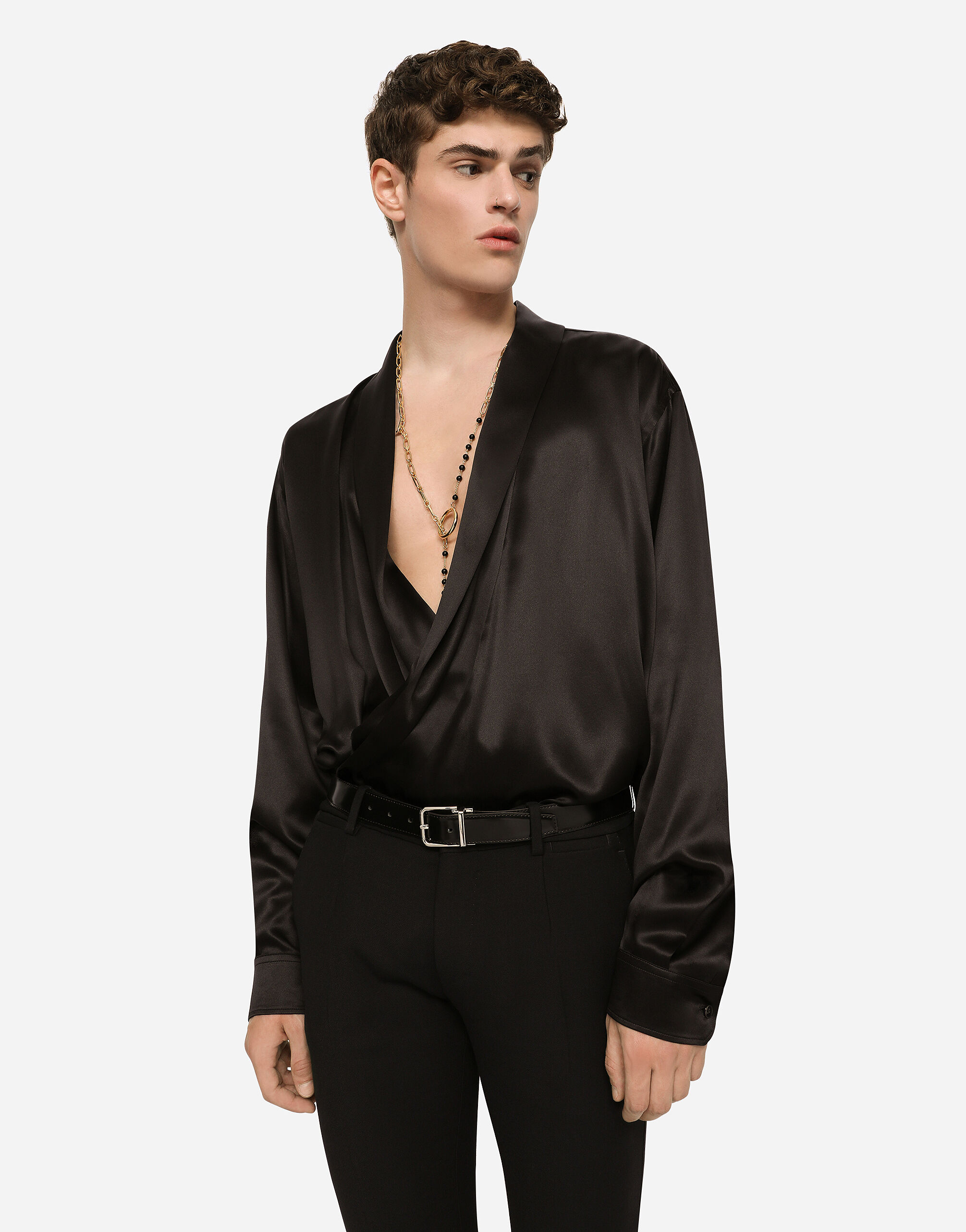 Oversize silk satin shirt in Black for Men | Dolce&Gabbana® US