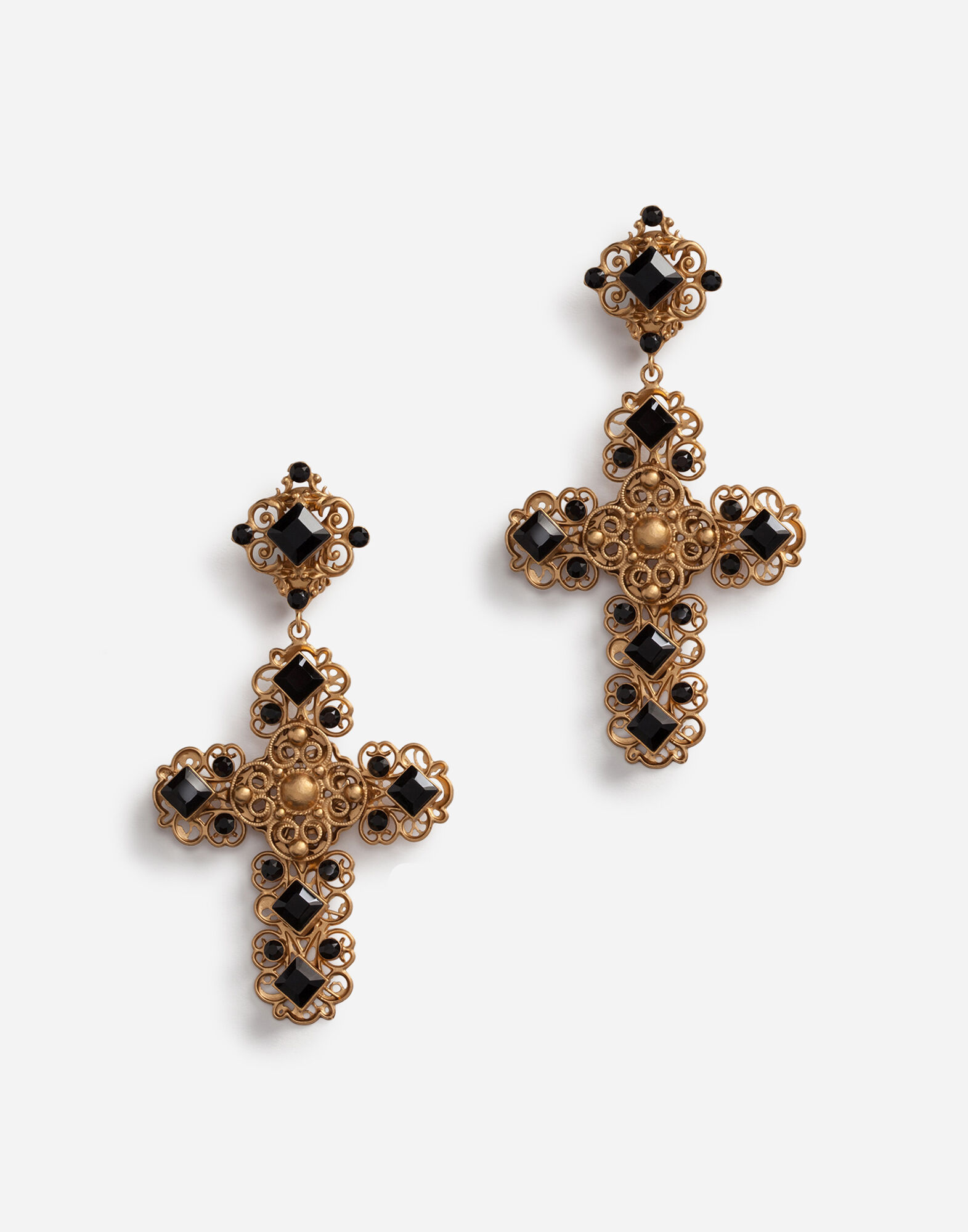 Clip on drop earrings with crosses