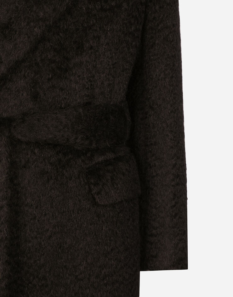 Dolce & Gabbana معطف صوف فضفاض بحزام أسود G047RTFUZC9