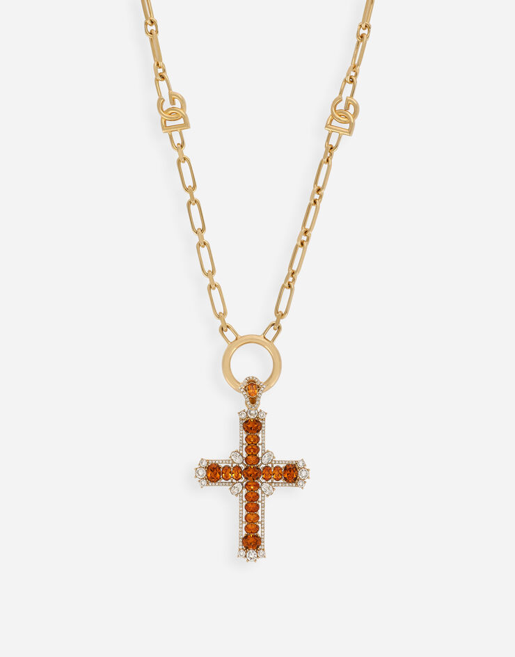 Dolce & Gabbana Chain necklace with cross and yellow crystals Yellow WNP3S2W1111
