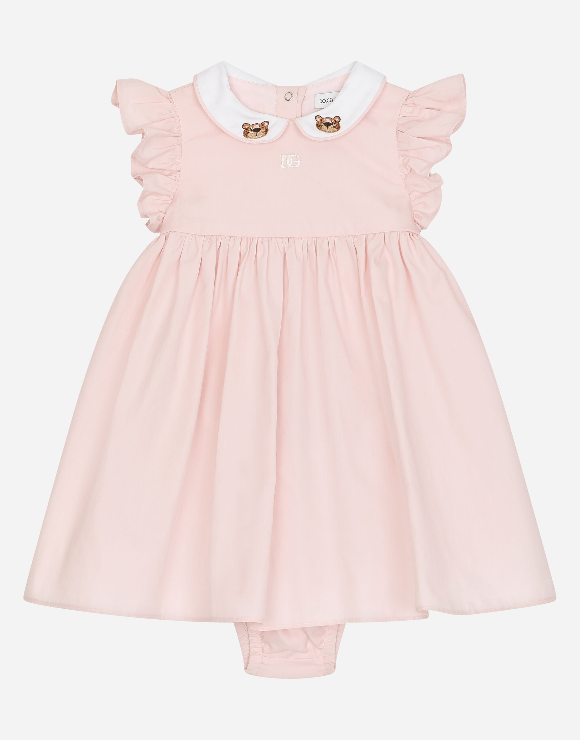 Dolce & Gabbana Poplin dress with baby leopard embroidery Pink L2JG21G7G4C