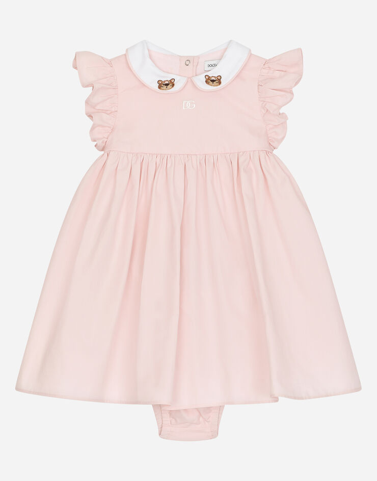 Dolce & Gabbana Kleid aus Popeline mit Stickerei Baby Leo Rosa L23DJ4G7HY1