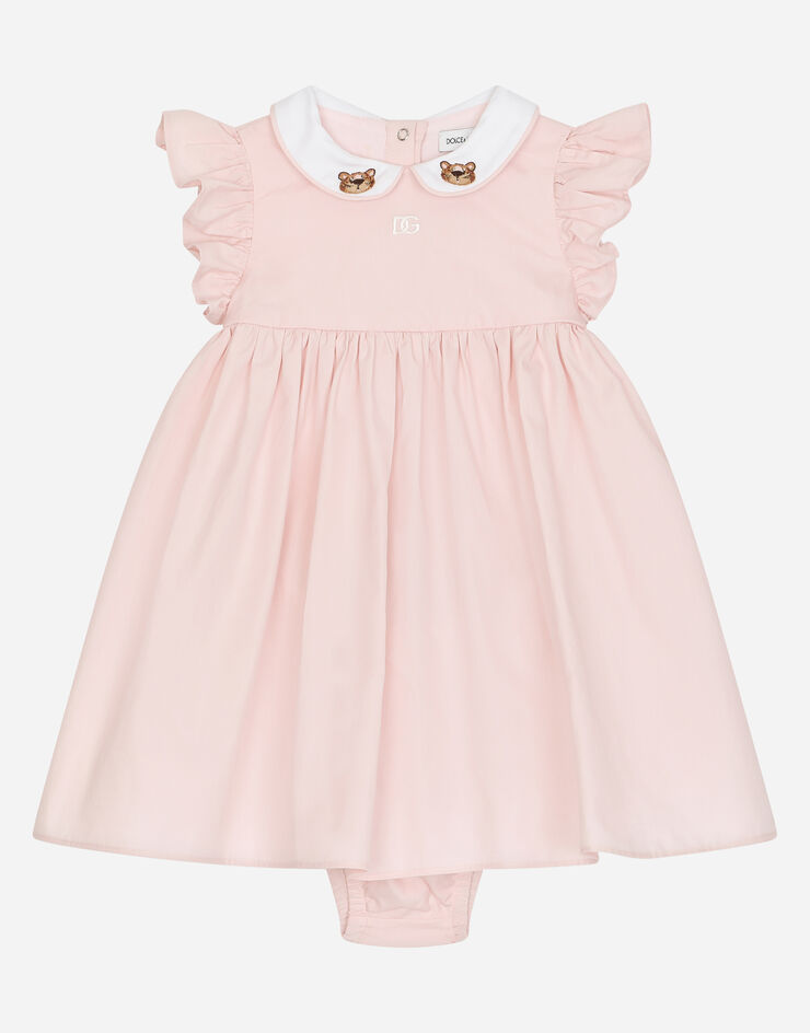 Dolce & Gabbana 베이비 레오파드 자수 포플린 드레스 핑크 L23DJ4G7HY1