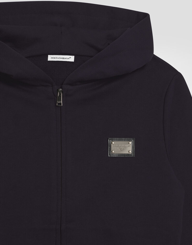 Dolce & Gabbana Sweat-shirt zippé avec capuche et plaquette à logo Bleu L4JW2VG7I2P