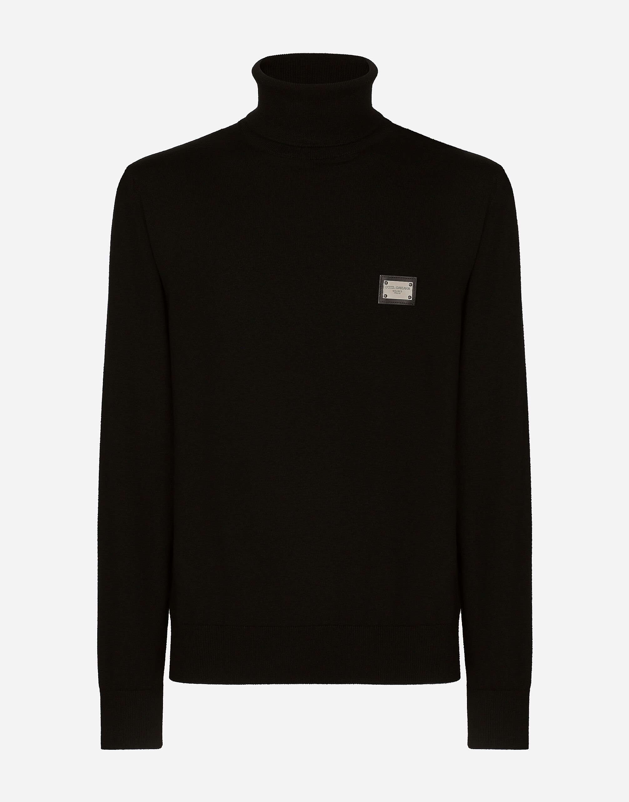 Dolce & Gabbana Wool turtle-neck sweater with branded tag Black G9ZU0ZG7K4P