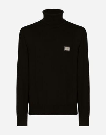Dolce & Gabbana Jersey de lana con cuello alto y placa con logotipo Negro GXO39TJEMQ4