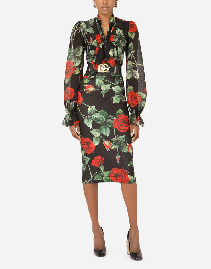 Dolce & Gabbana Rose-print technical jersey midi skirt Multicolor F4B6VTFSSF2