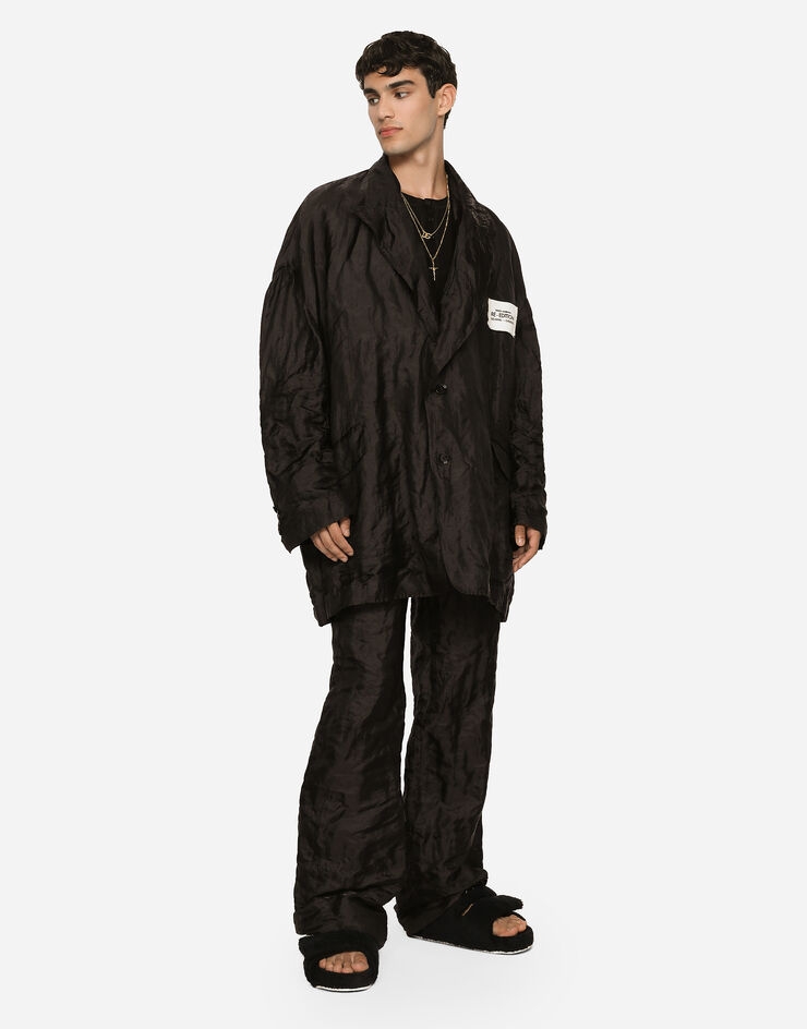 Dolce & Gabbana Пиджак свободного кроя из металлизированной высокотехнологичной ткани и шелка черный G2SG9TFUMK5