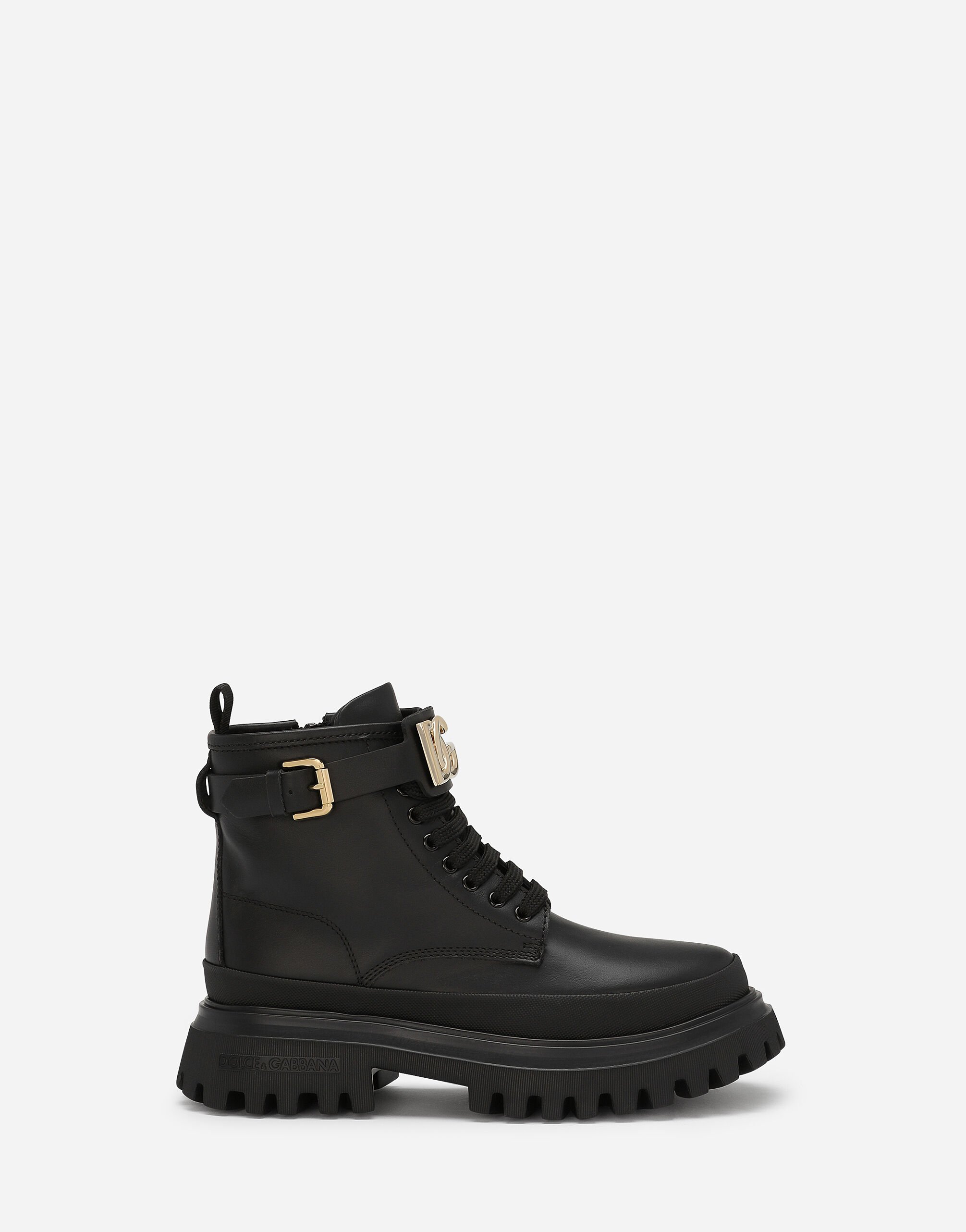 Calfskin ankle boots with DG logo in Black for Girls Dolce Gabbana US