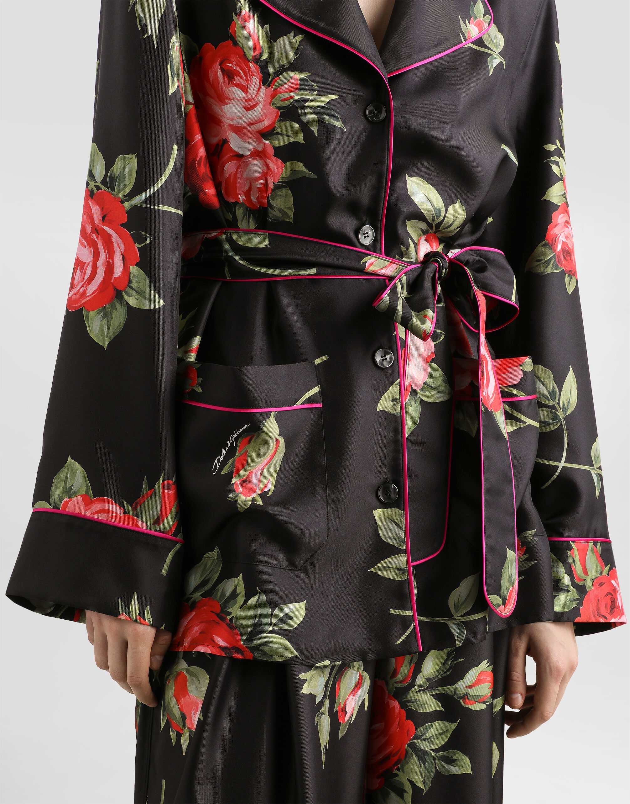Rose bouquet-print vanity twill shirt in Multicolor for Women