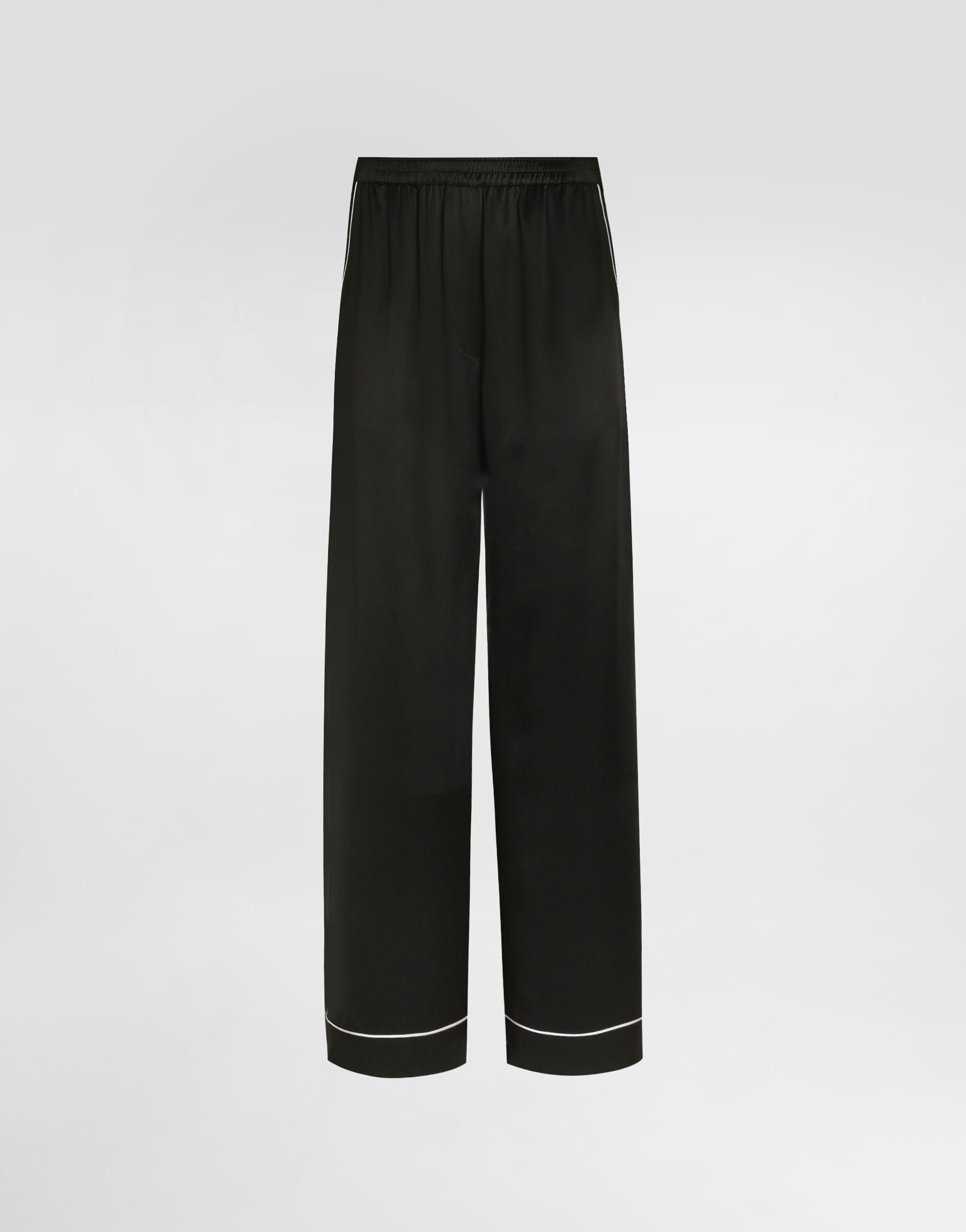 Silk pajama pants with contrasting piping in Black for Women