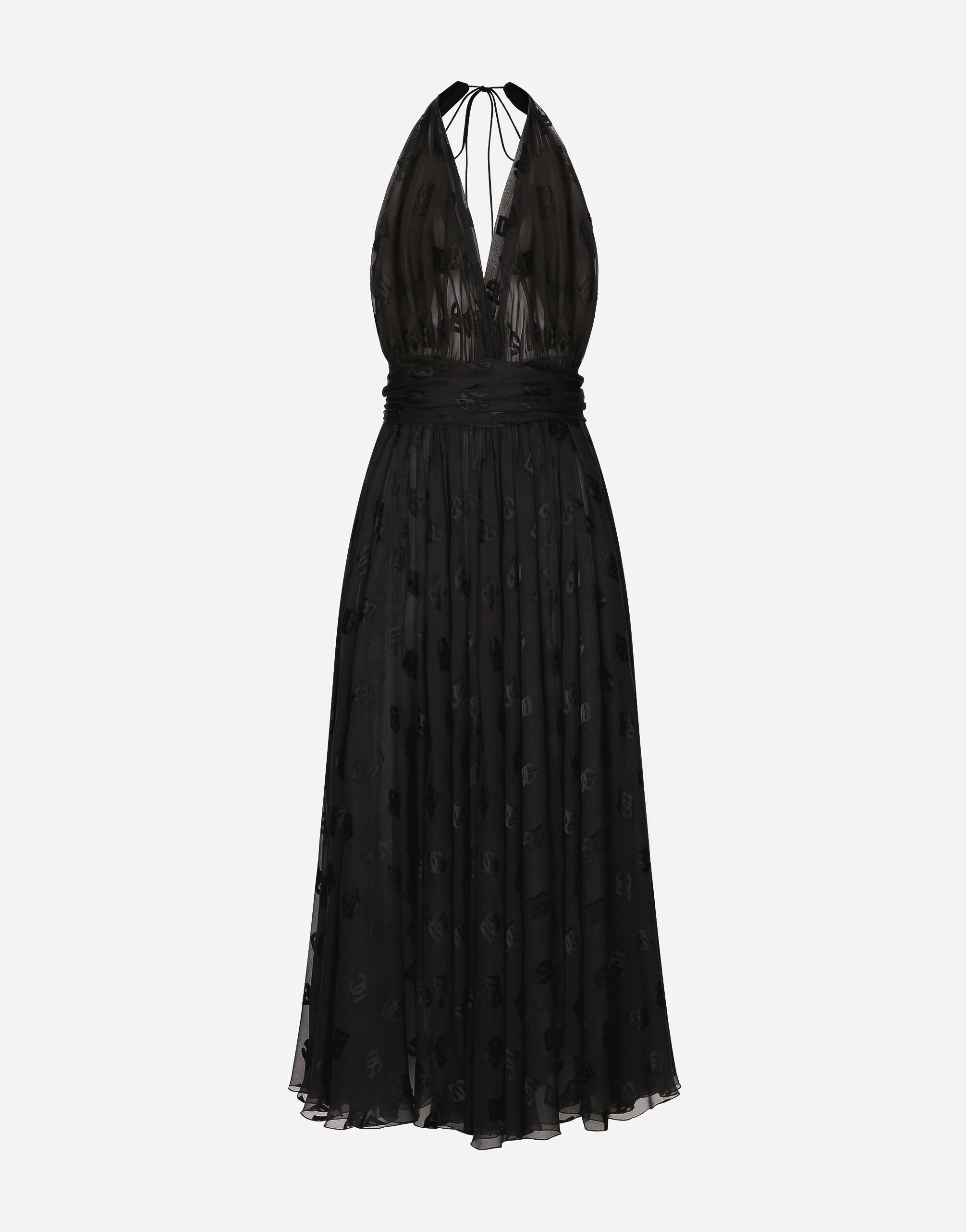 Dolce & Gabbana Longuette-Kleid aus Ausbrenner-Satin mit DG-Logo allover Weiss F5P62TGDB8O