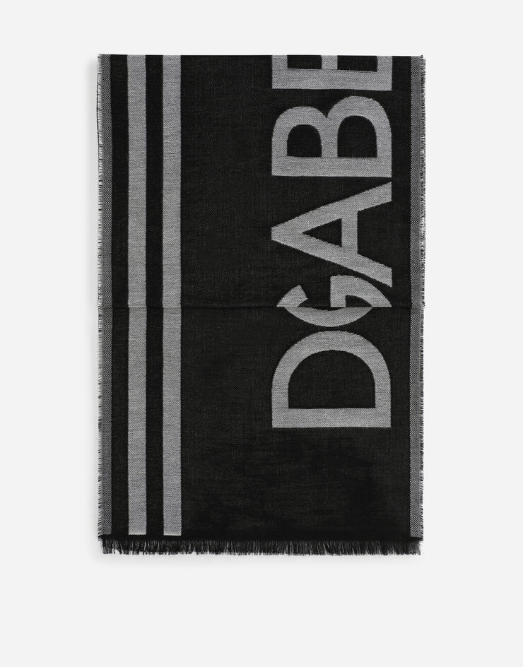 Dolce & Gabbana Bufanda de algodón modal jacquard logotipo Negro/Blanco GQ266EG1JDI
