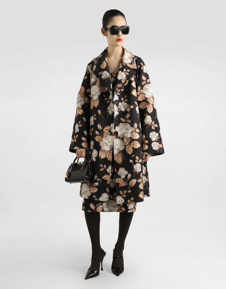 Dolce & Gabbana Vestido de brocado con estampado de rosas Imprima F6TVTTFSTBR