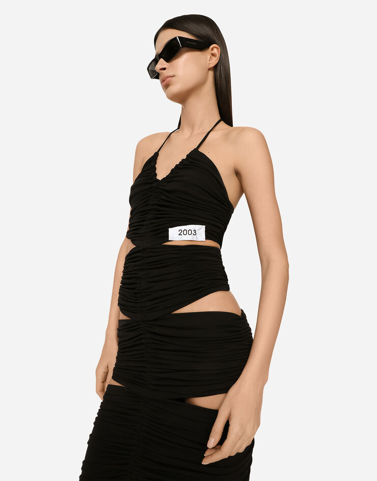 Dolce & Gabbana Jersey calf-length dress with draping Black F6BFZTFUGAI