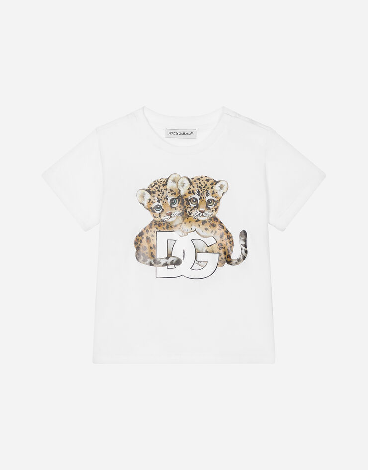 DolceGabbanaSpa Kurzarm-T-Shirt aus Jersey mit Print Weiss L1JTEYG7KS4