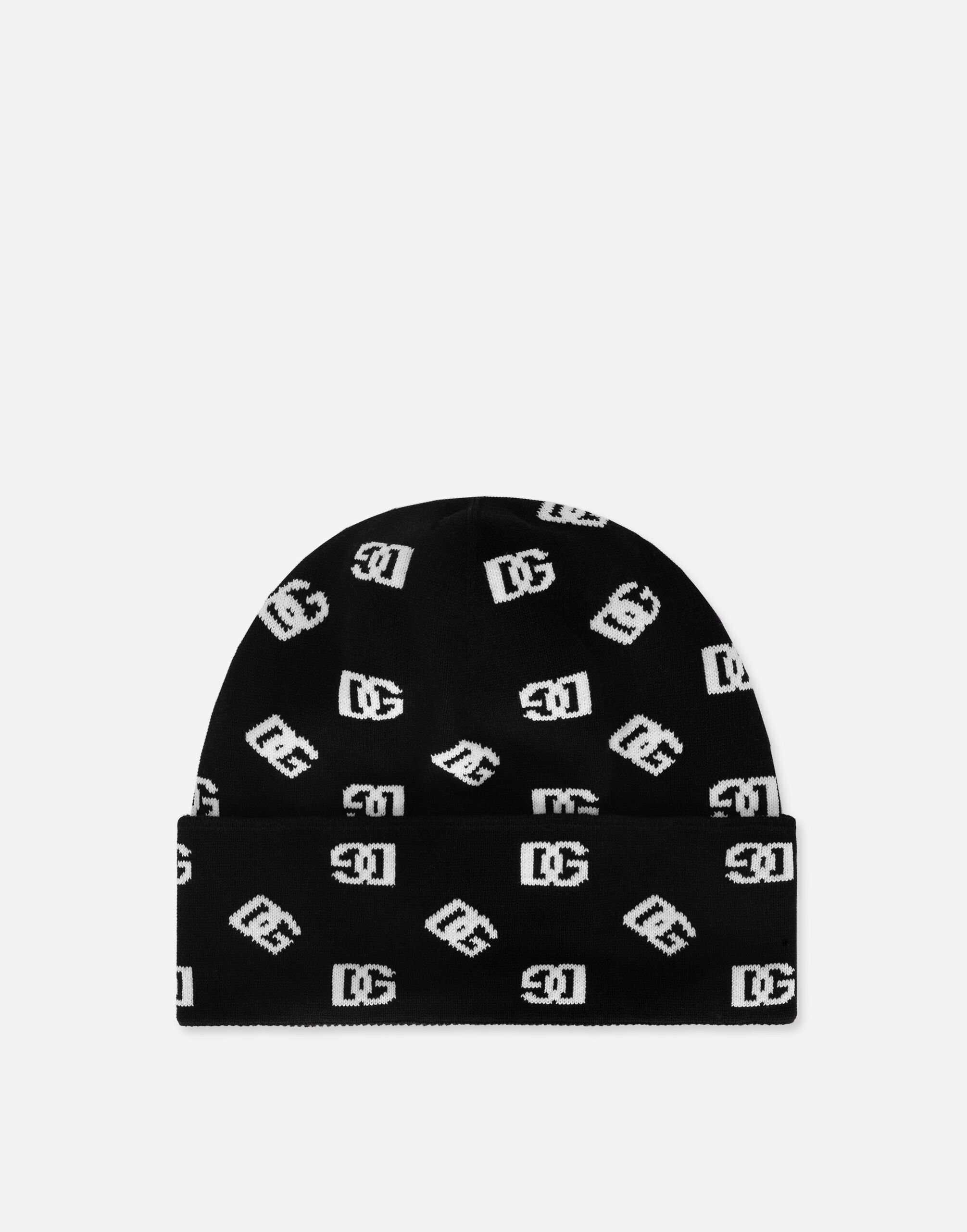 Dolce & Gabbana Jacquard knit hat with DG Monogram White GH587AG8IP4