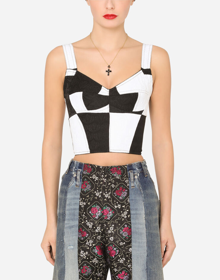 Dolce & Gabbana Long damier patchwork jacquard bustier top BLUE F7W98TGDX76