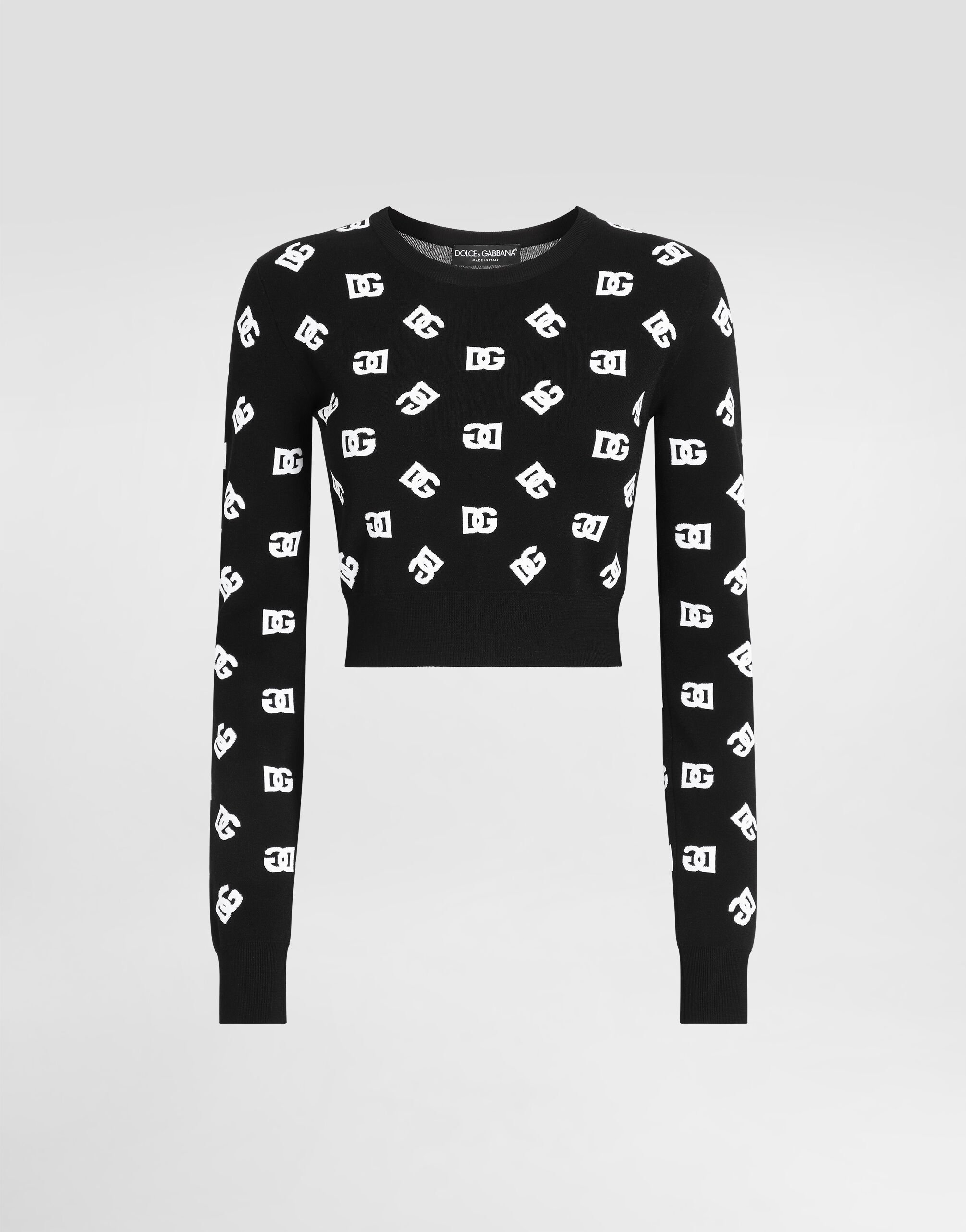 DOLCE&GABBANA★ロゴデザインカットソー Cropped viscose jacquard sweater with DG logo in Print for