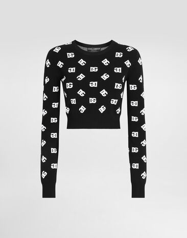 Dolce & Gabbana Kurzpullover aus Viskose-Jacquard DG-Logo Print FXI12TJAIK3