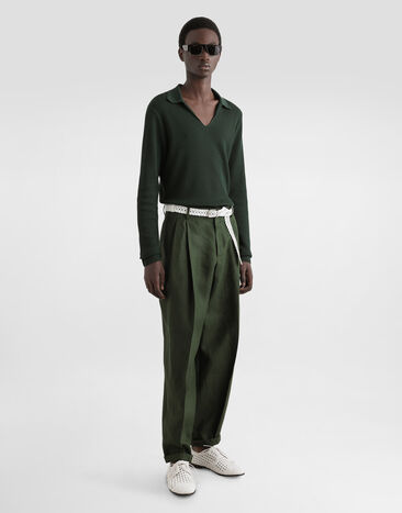 Dolce & Gabbana Pantalon en toile de lin Vert GP114TFU4MC