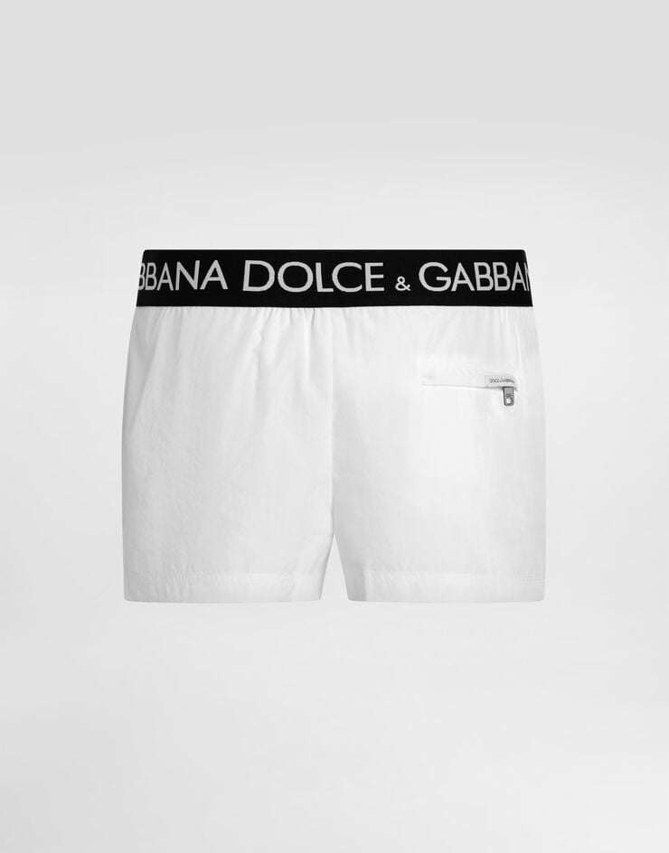 Dolce & Gabbana Short swim trunks with branded stretch waistband White M4B44TFUSFW