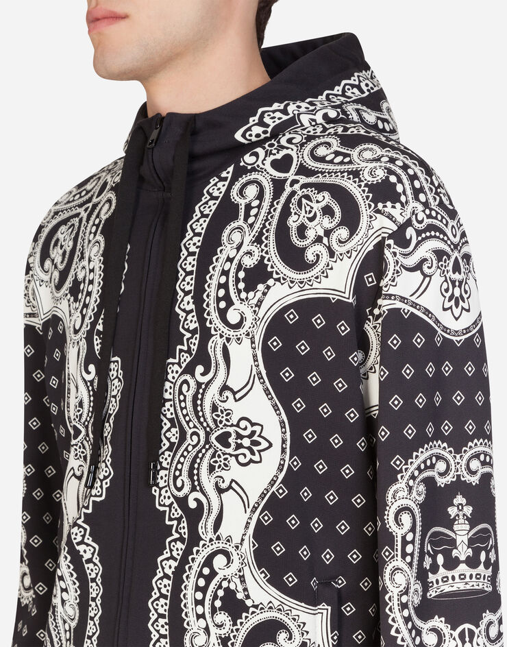 Dolce & Gabbana ZIP-UP HOODIE IN BANDANA PRINT BLACK G9QW4TFI7IP