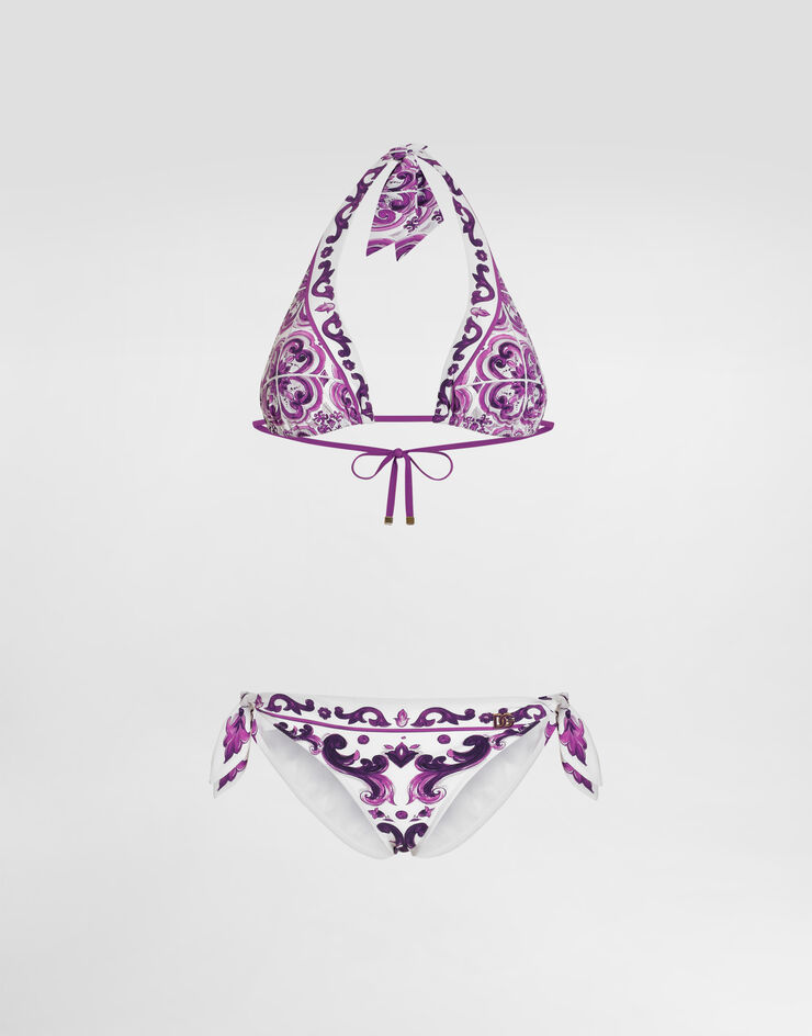 Dolce & Gabbana Majolica-print padded triangle bikini Multicolor O8A54JONO19