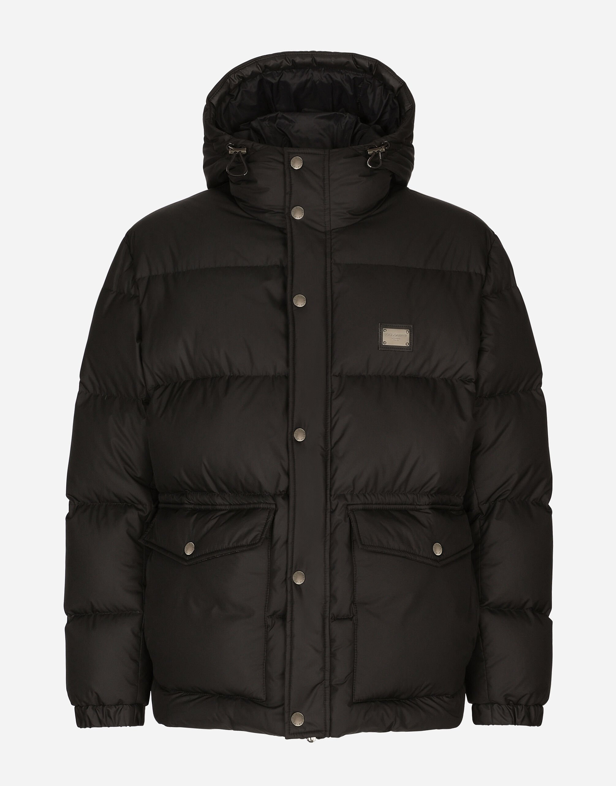 Dolce & Gabbana Nylon down jacket with hood and branded tag Black G036CTFUSXS