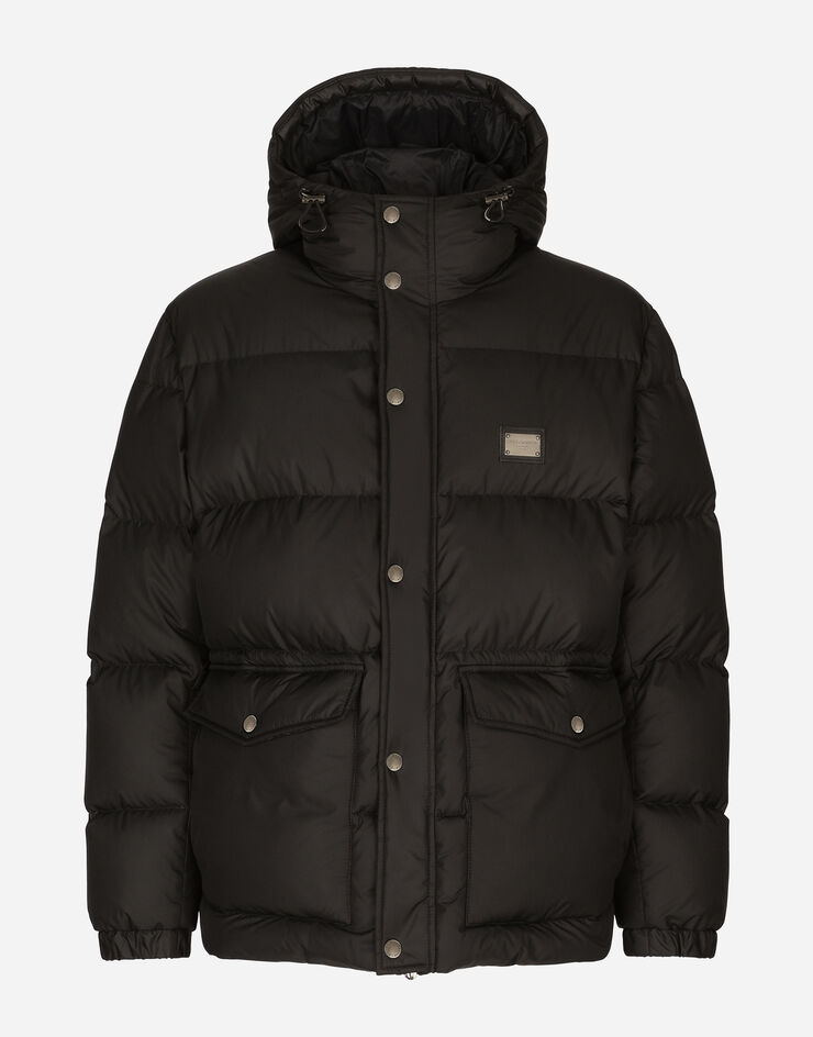 Dolce&Gabbana Nylon down jacket with hood and branded tag Black G9AOKTGG781