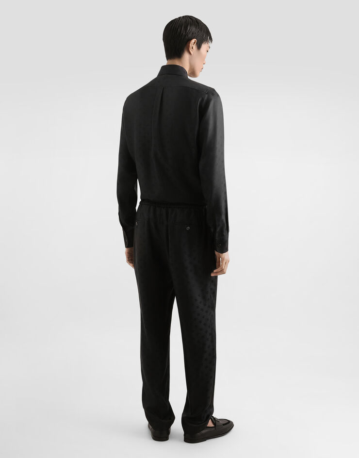 Dolce & Gabbana Camicia martini in seta jacquard logo DG Nero G5MM4TFJ1JY