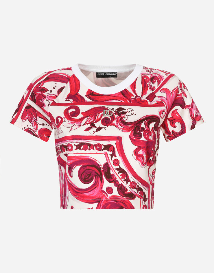 Dolce&Gabbana Cropped Majolica-print jersey T-shirt Multicolor F8U12THS7MQ