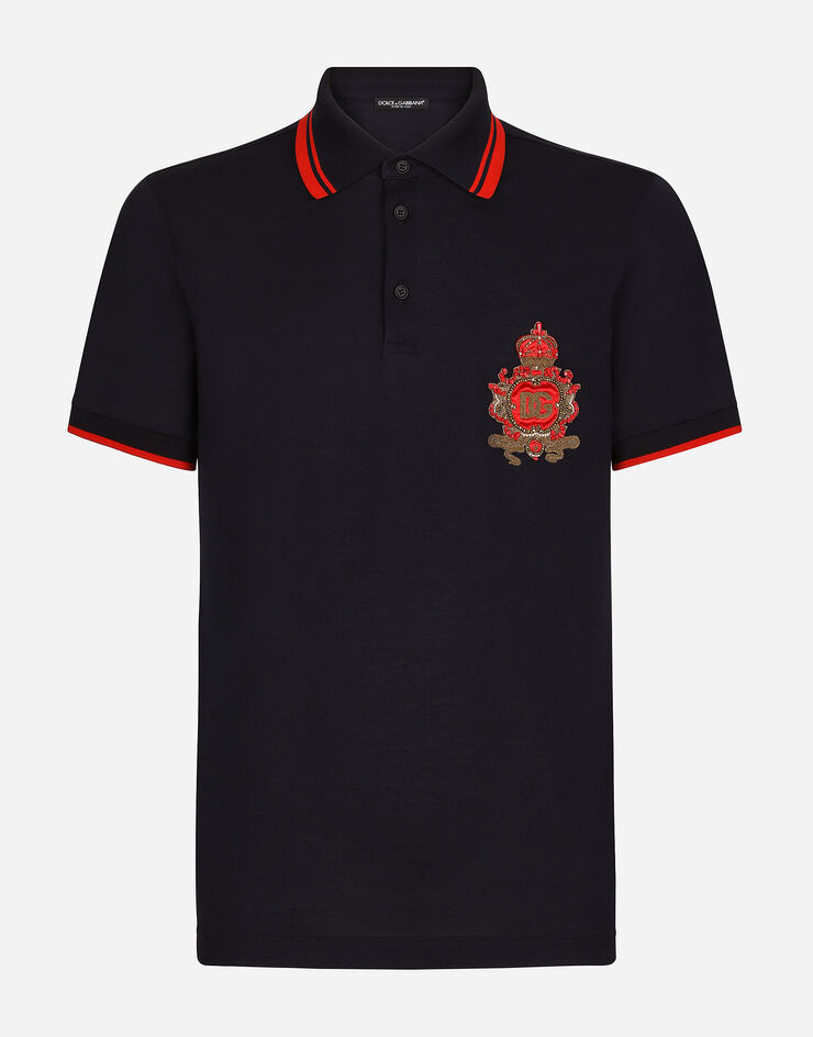 Dolce & Gabbana Cotton piqué polo-shirt with heraldic patch Blue G8OS1ZFU7EN