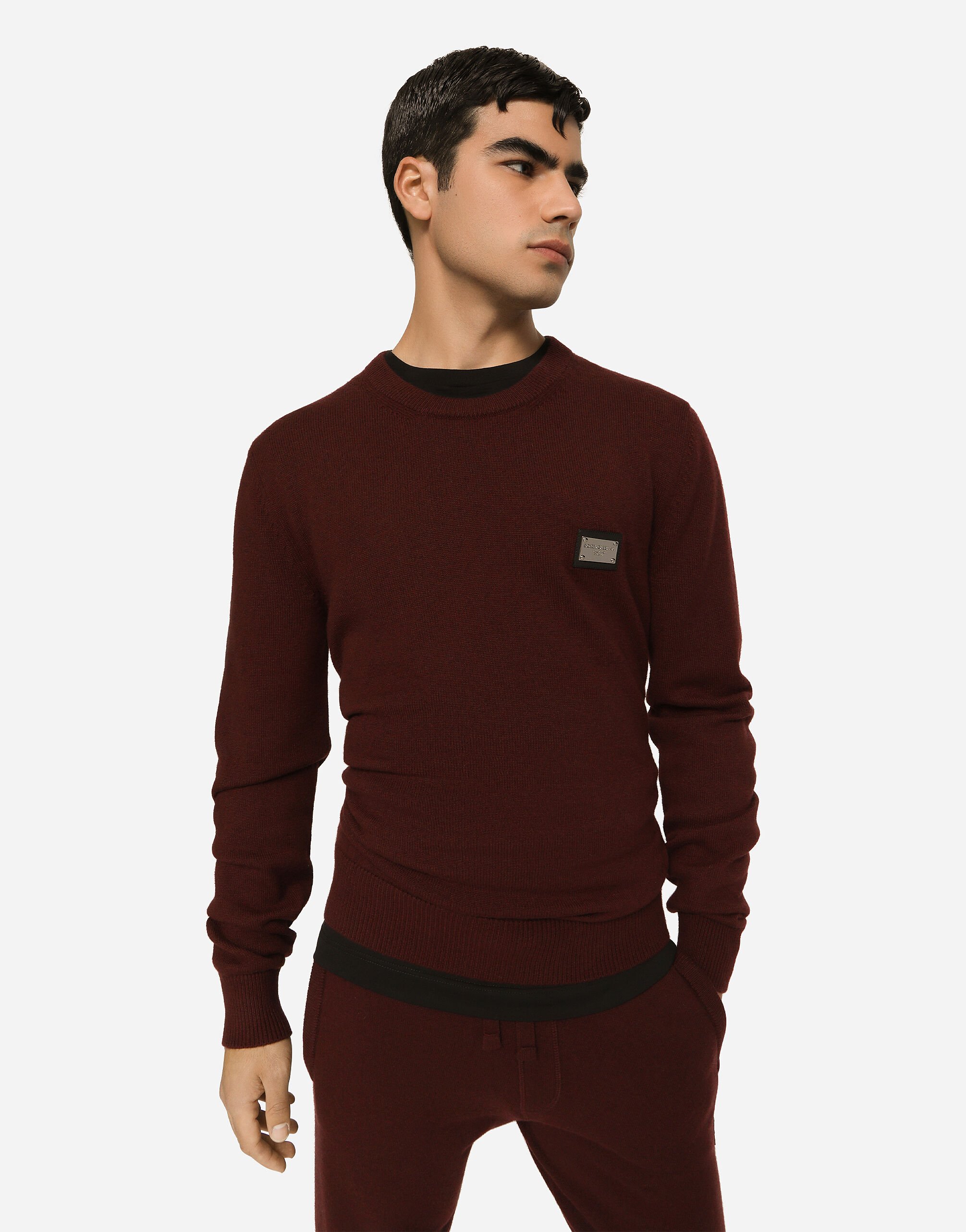 Wool and cashmere round-neck sweater in Bordeaux for Men