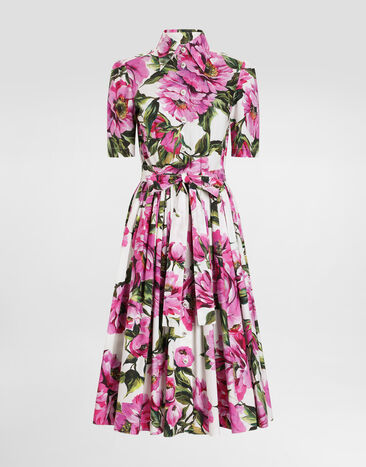 Dolce & Gabbana Cotton calf-length shirt dress with peony print Print F6TRQTFSIB5